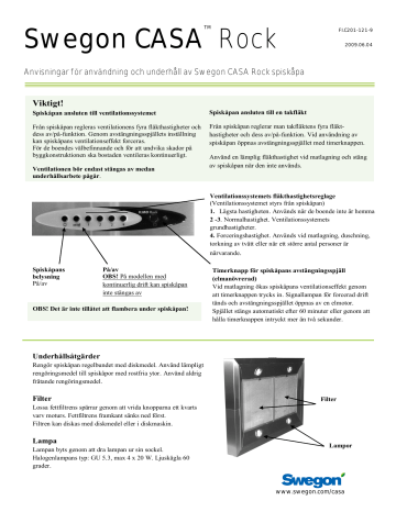 Swegon CASA Rock Bruksanvisningar | Manualzz