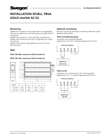 Swegon TBSA Damper Bruksanvisningar | Manualzz