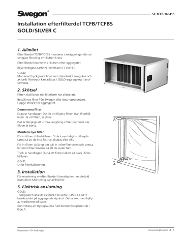 Swegon TCFBS Efterfilterdel Bruksanvisningar | Manualzz