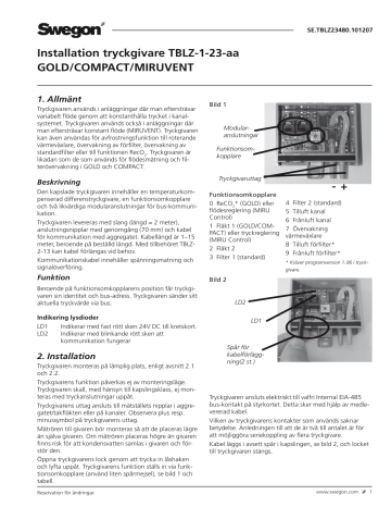 Swegon TBLZ-1-23-aa Tryckgivare Bruksanvisningar | Manualzz