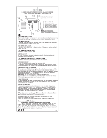 Acctim SENSA LIGHT SWEEP SECOND HAND CLO Instruction Manual | Manualzz