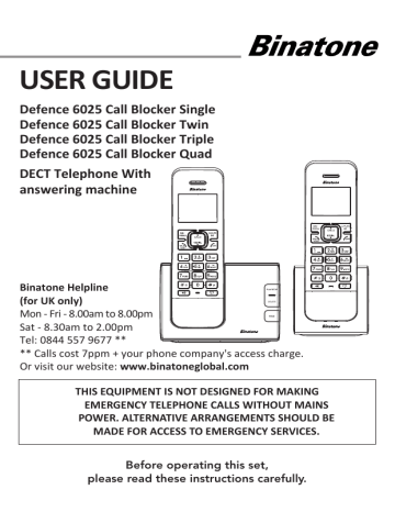 Binatone Defence Cordless Phone Instruction Manual | Manualzz