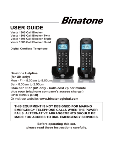 Binatone Vesta1305 Cordless Telephone Instruction Manual | Manualzz