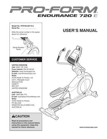 ProForm ENDURANCE 720 E ELLIPTICAL Instruction Manual | Manualzz