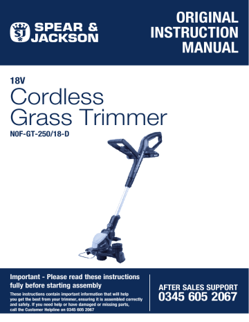 Spear & Jackson S&J S1825CT 18V 25CM CLESS GRASS TRIMMER Instruction Manual | Manualzz