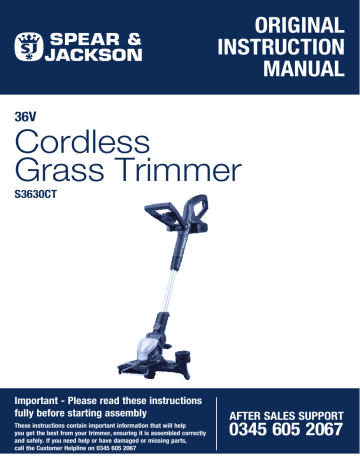 Spear & Jackson S&J S3630CT2 36V 30CM CORDLESS GRASS TRI Instruction Manual | Manualzz
