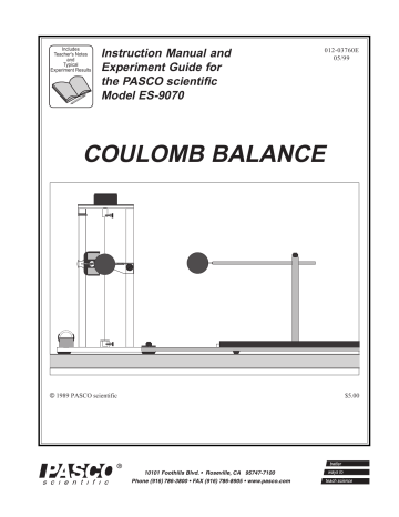 Pasco ES-9070 Coulomb’s Law Apparatus Owner's Manual | Manualzz