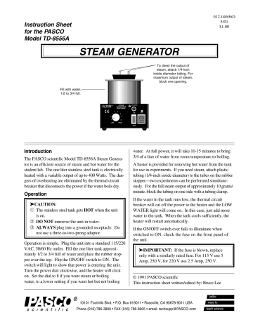 Pasco TD-8556A Steam Generator Owner's Manual | Manualzz