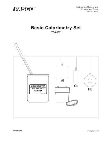 Pasco TD-8557B Basic Calorimetry Set Owner's Manual | Manualzz