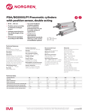 Norgren PSA/802063/F1/250 ISOLine™ profile double acting cylinder Datasheet | Manualzz