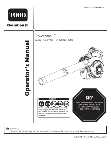 Toro Powervac 51988 Manual Del Usuario | Manualzz