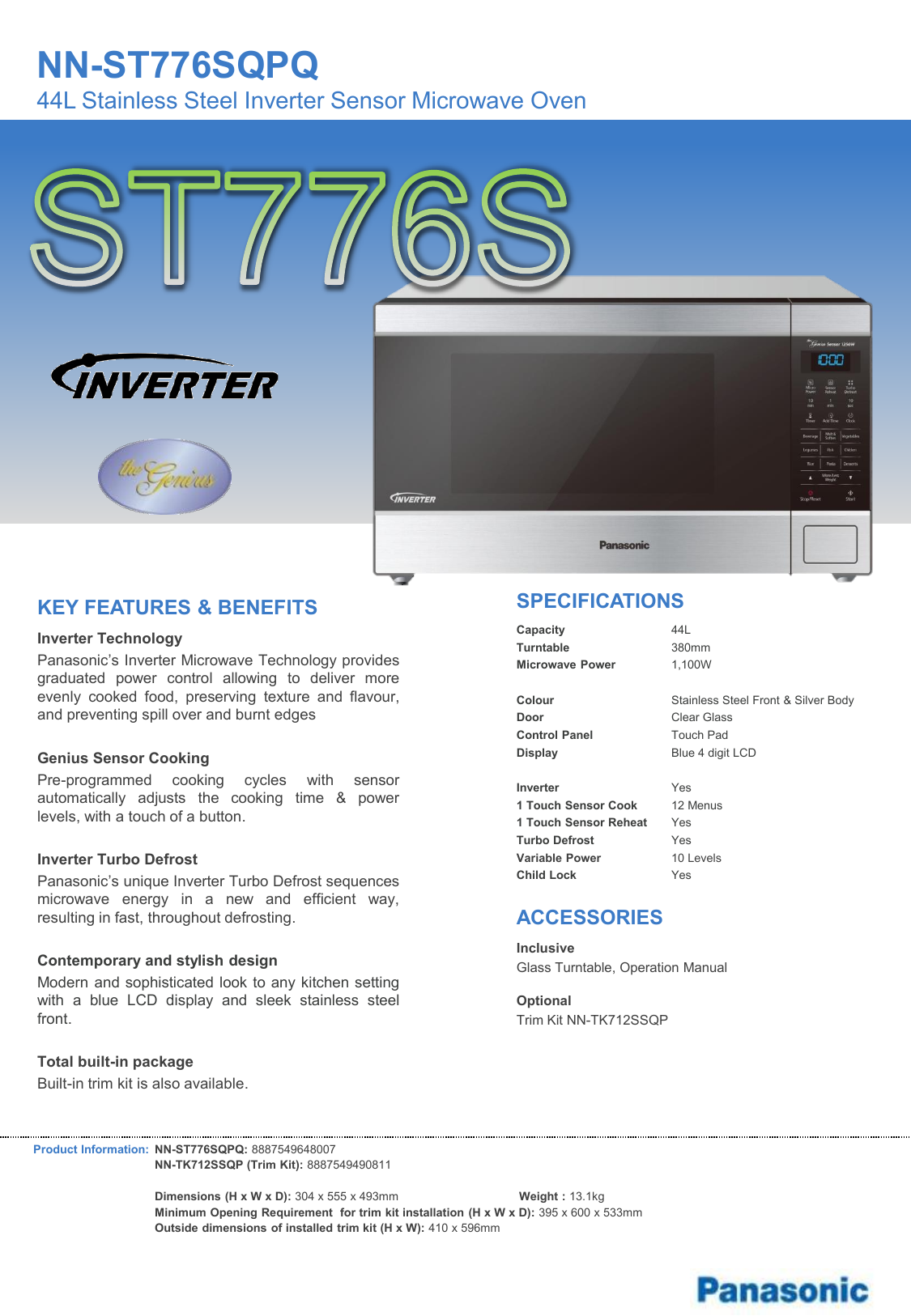 44l stainless steel microwave nn st776sqpq