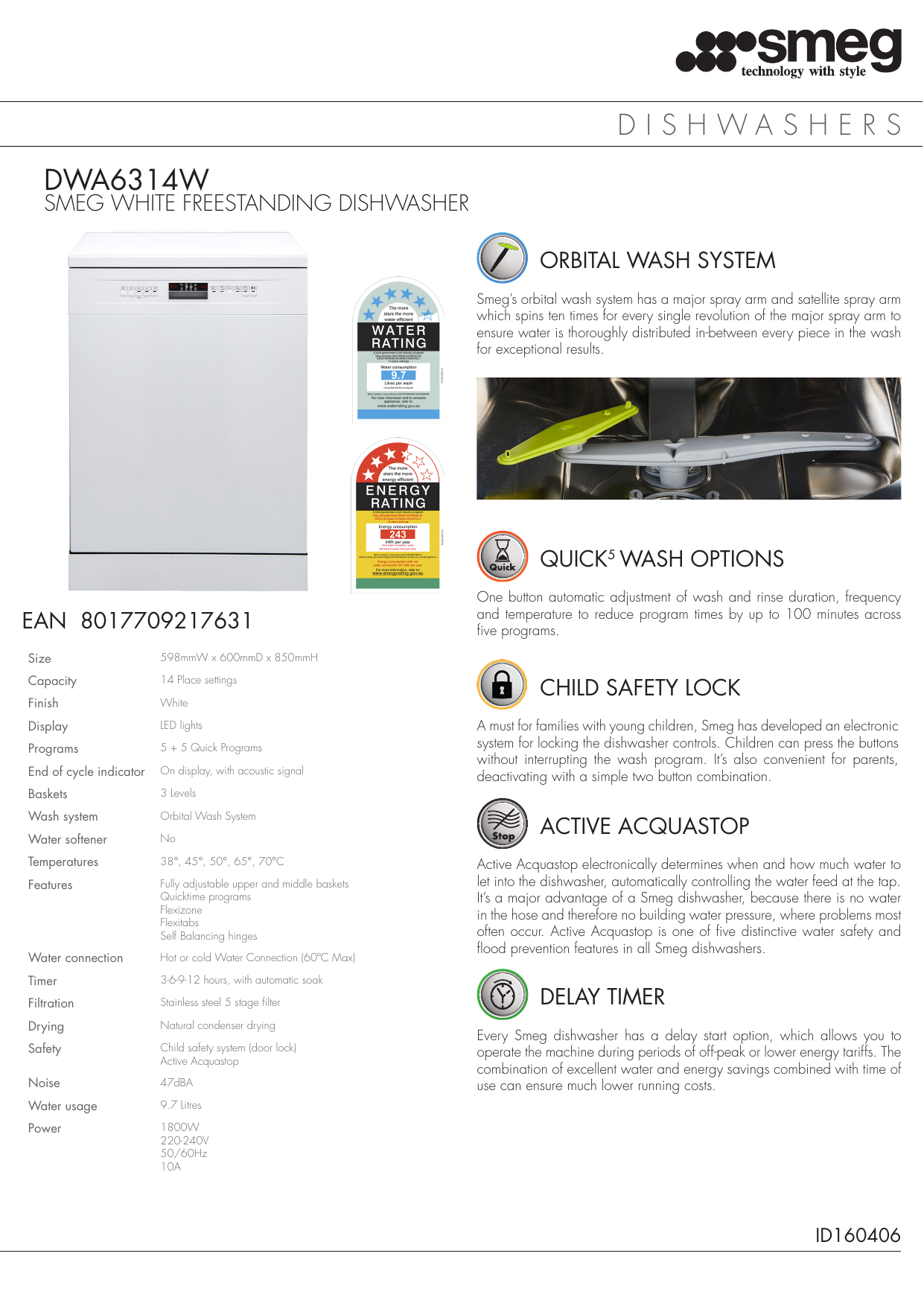 User Manual Smeg DWA6214B2 60cm Freestanding Dishwasher, 48 OFF