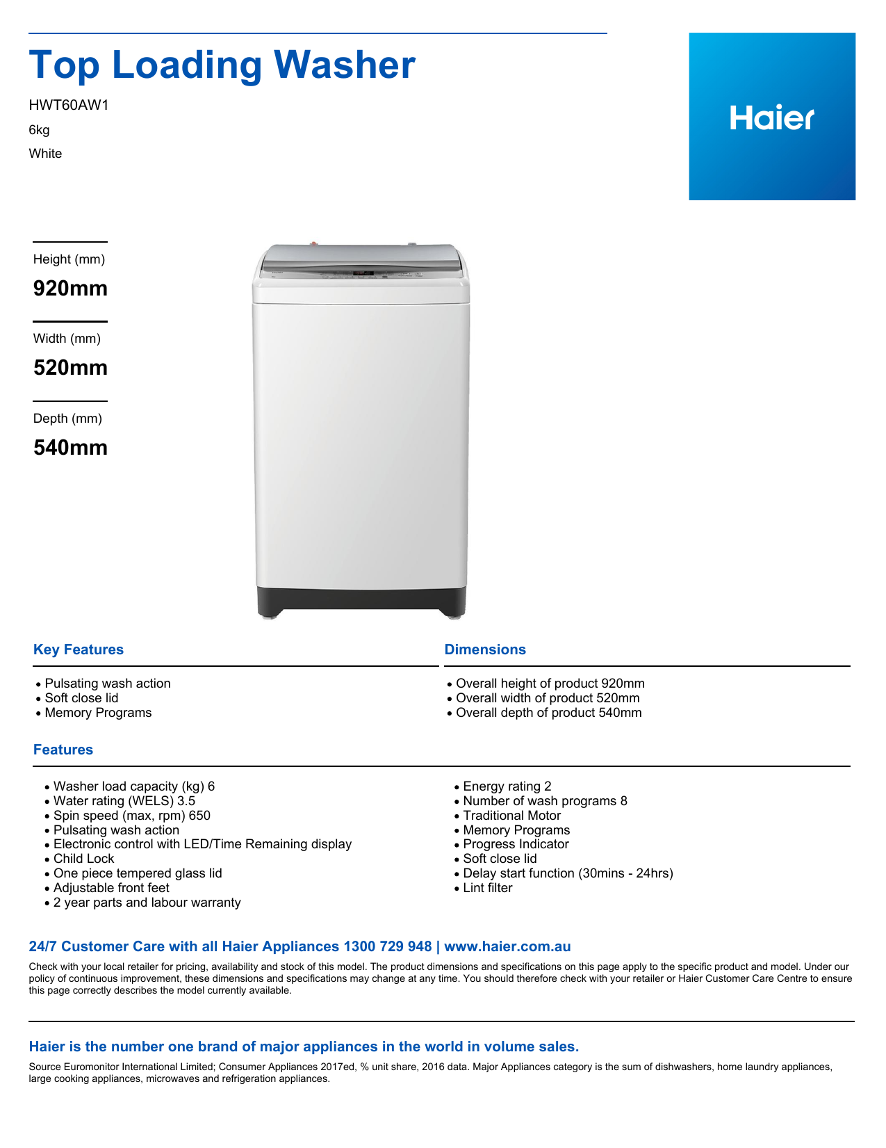 haier hwt60aw1 6 kg top load washing machine