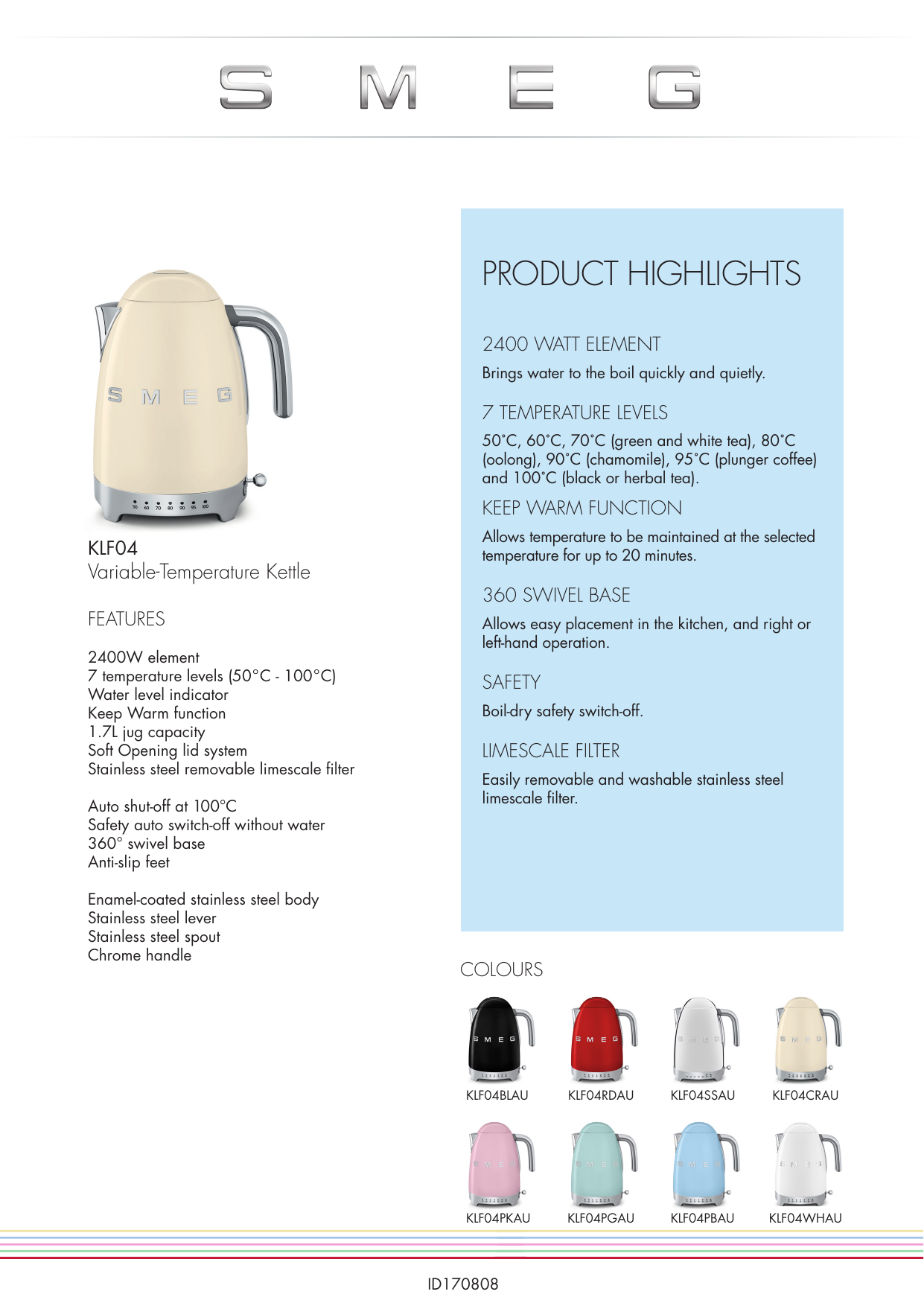 smeg KLF04 Variable Temperature Kettle User Manual