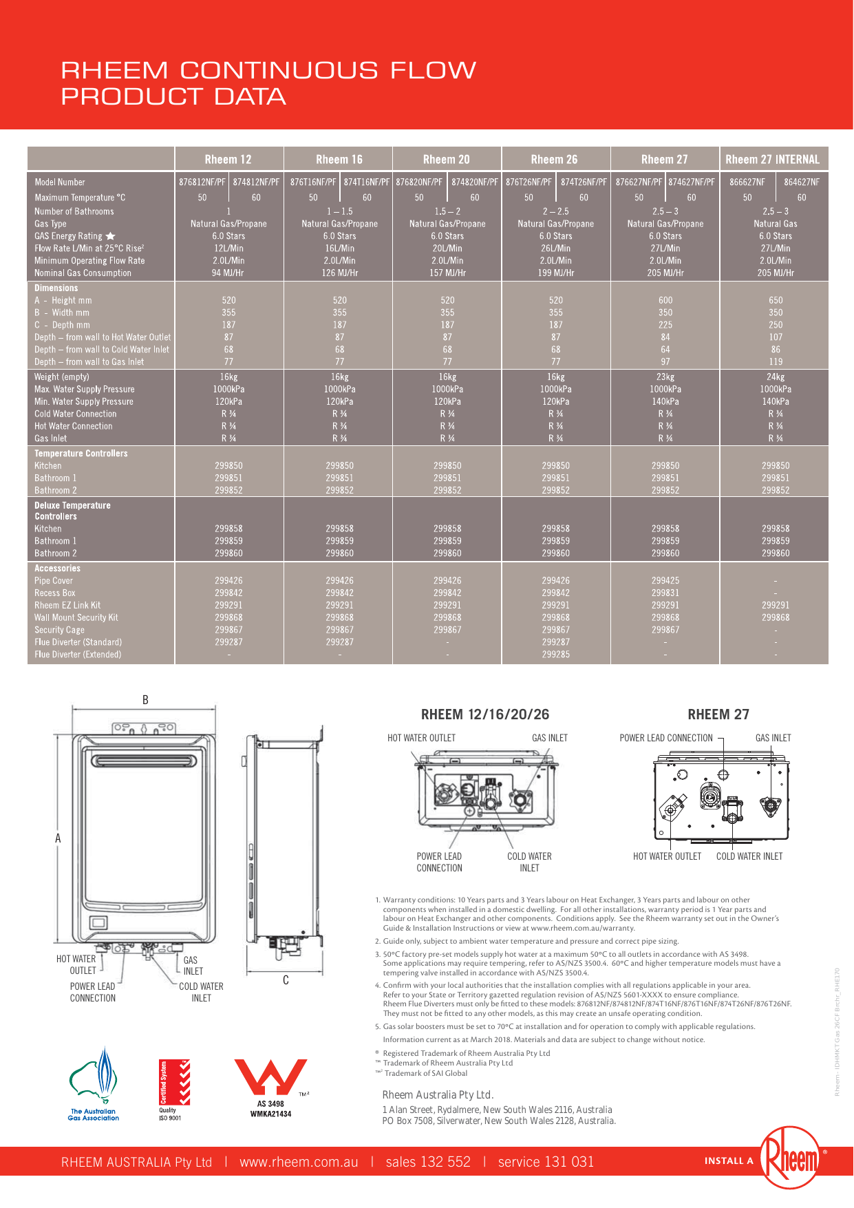 Rheem 874T16NF N/G 16Ltr Continuous Flow 60°C Hot Water System Quick guide  | Manualzz