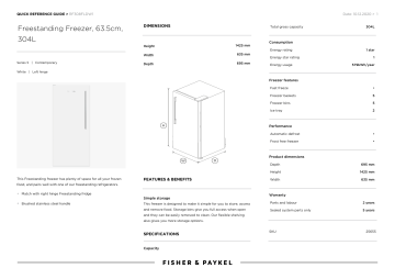 Fisher & Paykel RF308FLDW1 304L Upright Freezer Quick guide | Manualzz