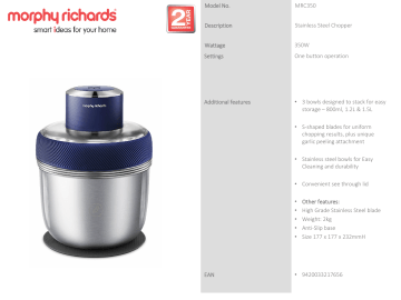 Morphy Richards MRC350 Stainless Steel Chopper Specification | Manualzz