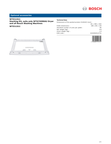Bosch WTZ11311 Stacking kit Specification | Manualzz