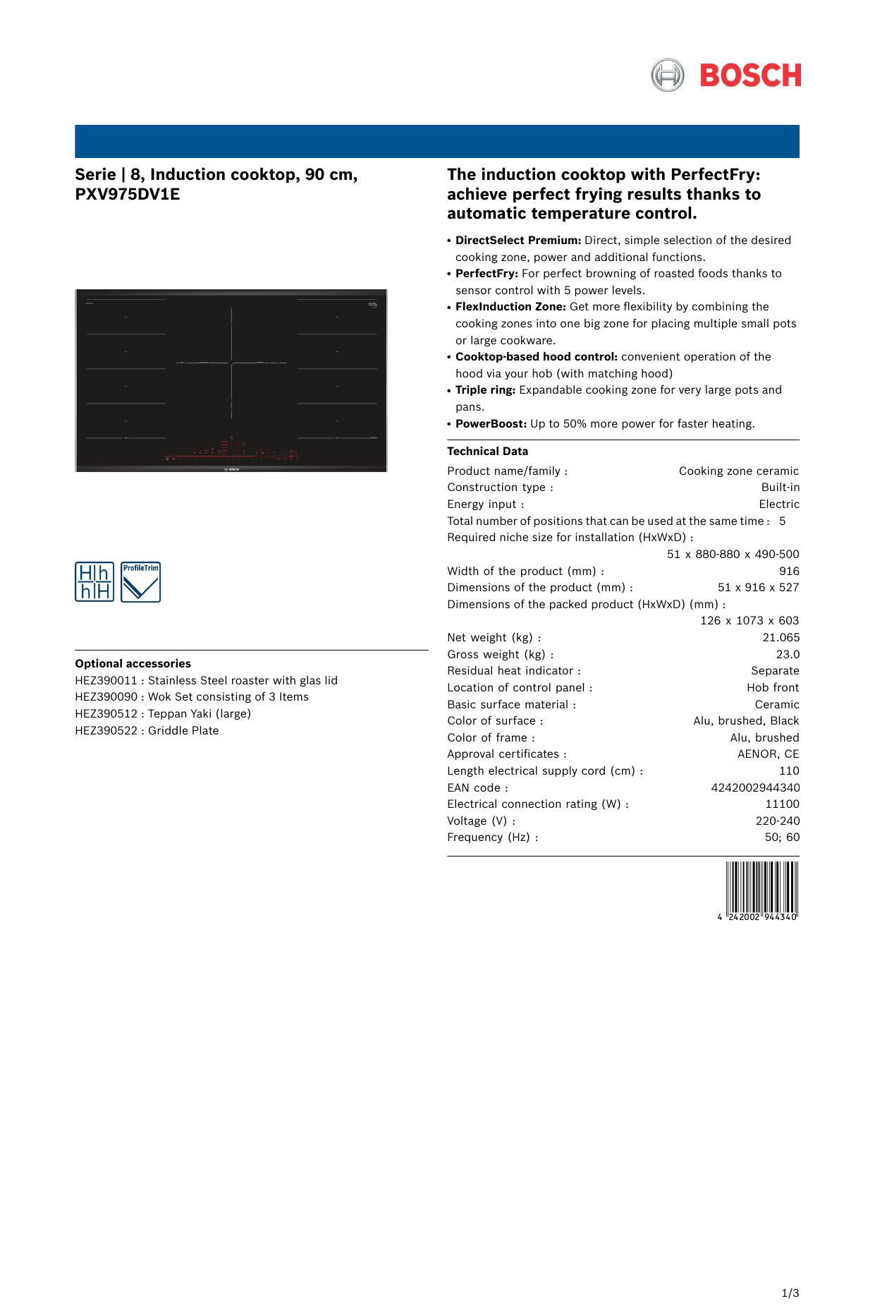 BOSCH PXV875DV1E Induction Hob Installation Guide, 45 OFF