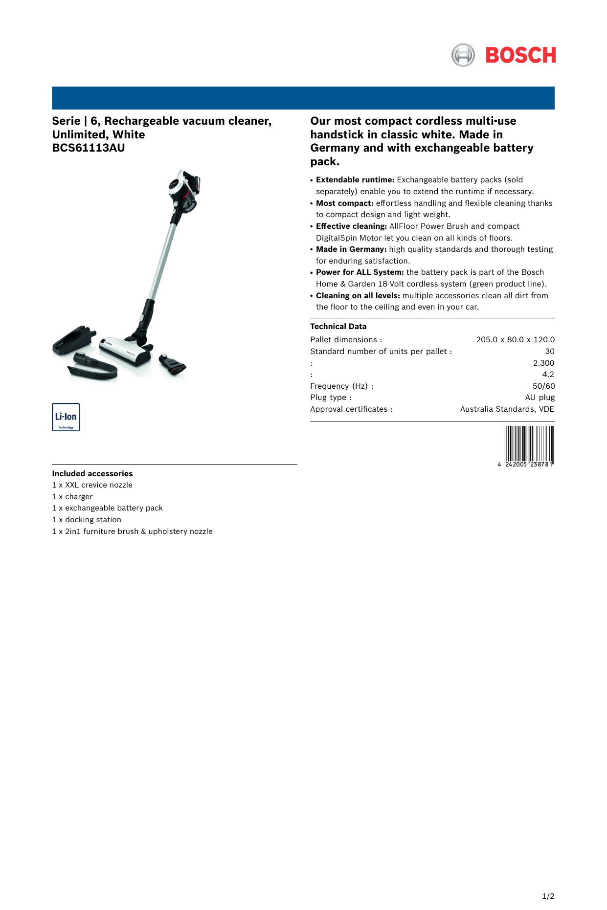 Bosch BCS61113AU Serie 6 Rechargeable 