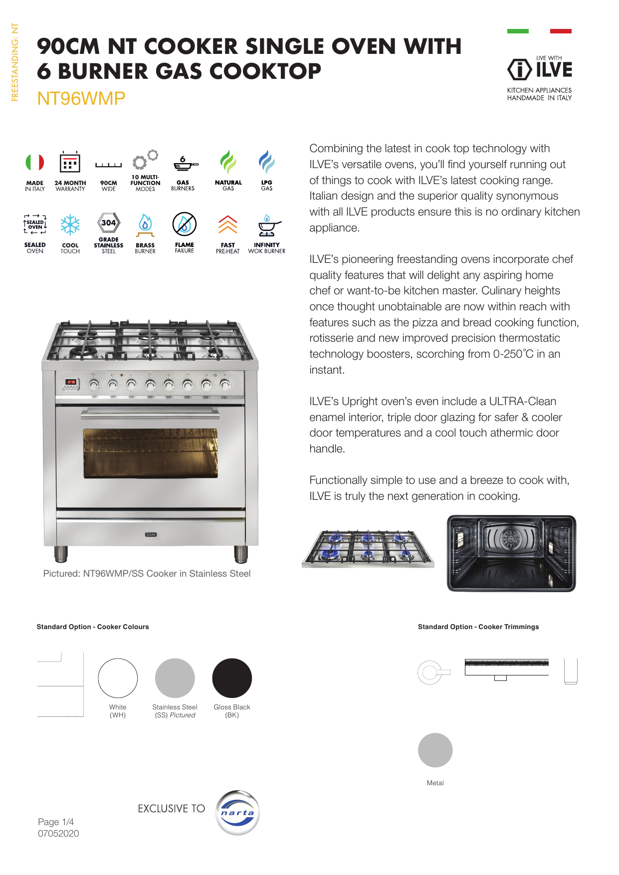 ilve 90cm freestanding dual fuel oven stove nt96wmp ss