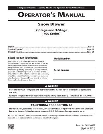 Troy-Bilt 31AH7FP4766 Storm Tracker 2890 Snow Blower Operators Manual ...