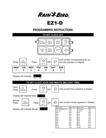 Rain Bird Programming Instructions