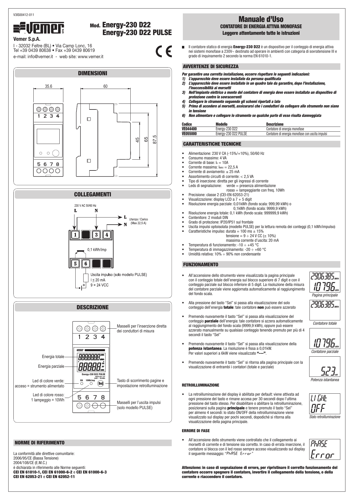 Vemer Energy-230 D22 PULSE User Manual