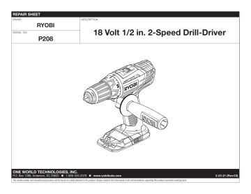 RYOBI P2080 18V ONE String Trimmer Edger Kit Repair Sheet Manualzz