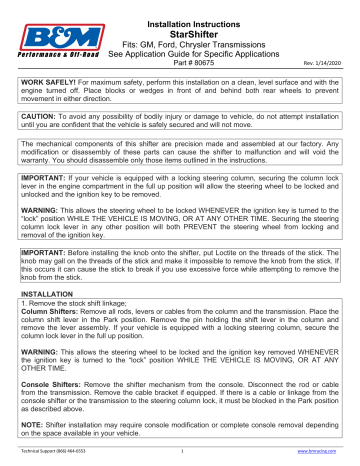 B&M 80675 Automatic Shifter - StarShifter Instructions | Manualzz