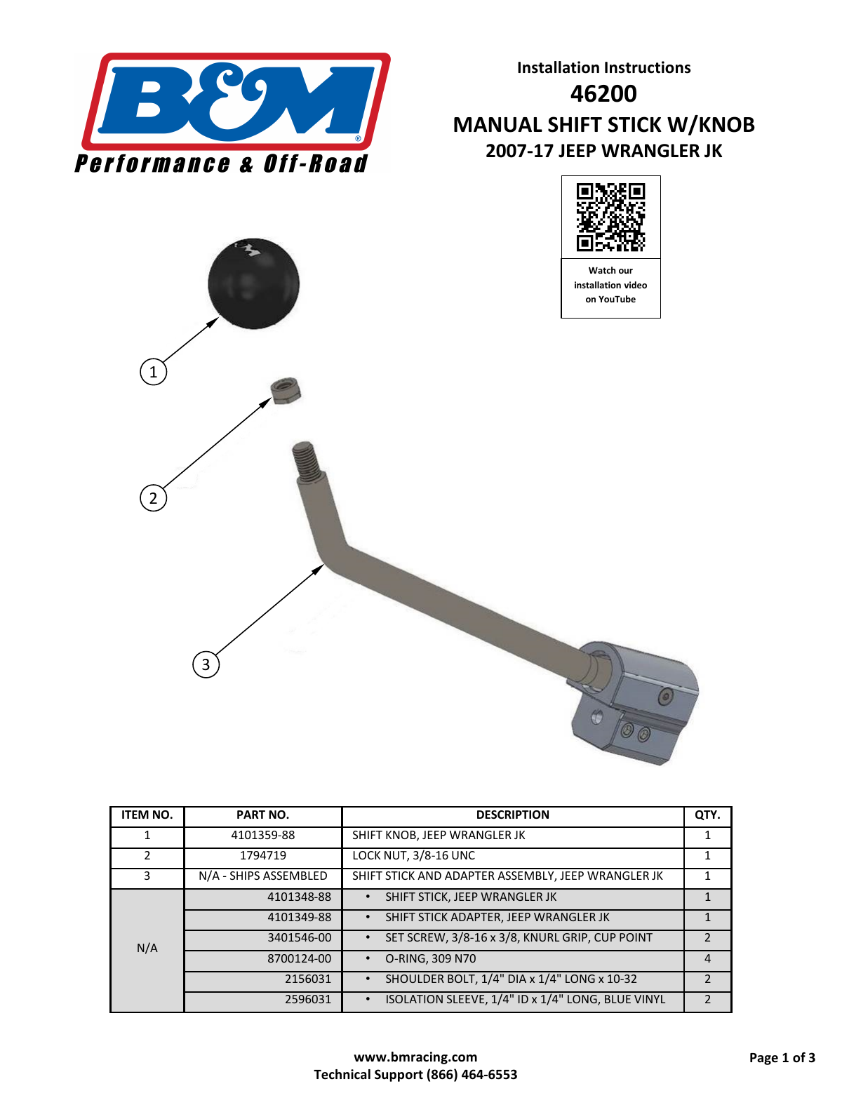 B&M 46200 Shift Stick For Jeep Wrangler JK Instructions | Manualzz