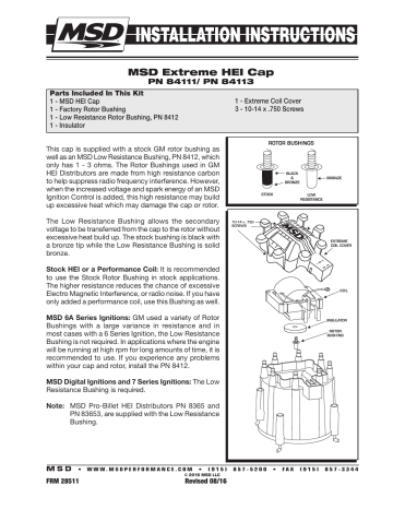 MSD 84111 Extreme Output GM HEI Distributor Cap Instructions