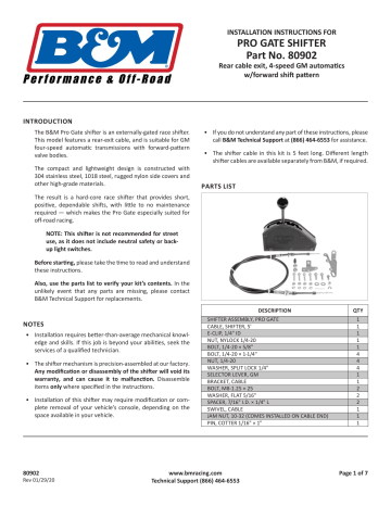 B&M 80902 Automatic shifter - Pro Gate Instructions | Manualzz
