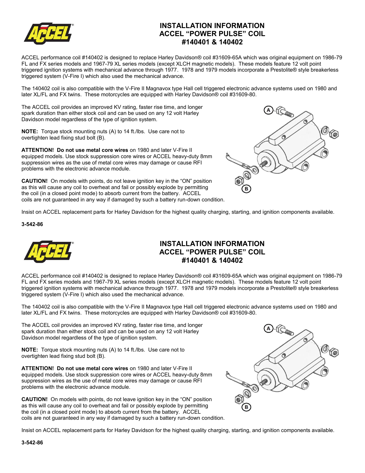 ACCEL Motorcycle 140401BK Ignition Coil - Power Pulse - 3 Ohm