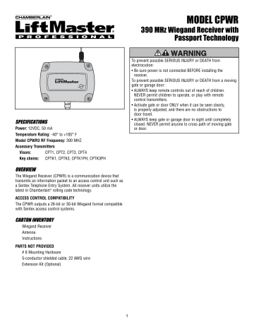 Chamberlain LiftMaster CPWR User Manual | Manualzz