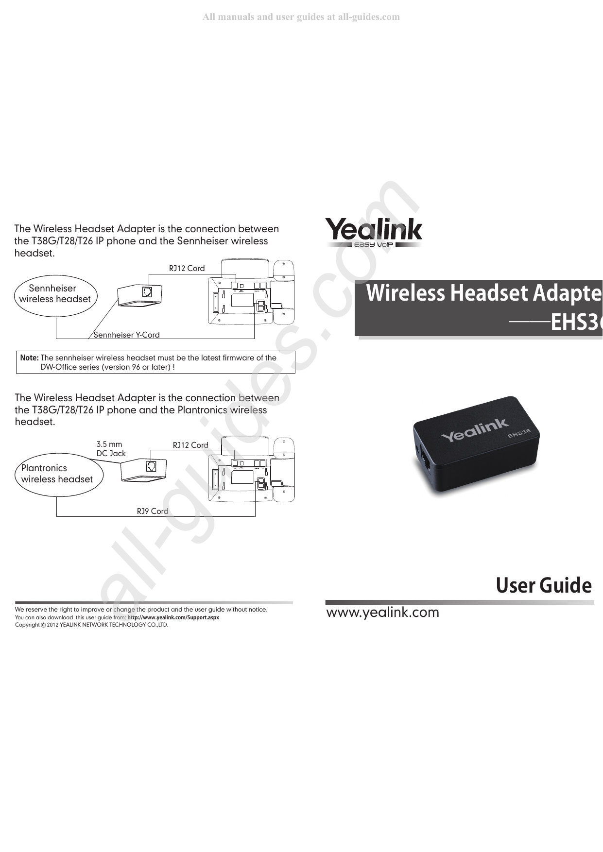 Yealink EHS36 User Manual | Manualzz