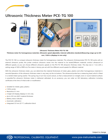 PCE PCE-TG 100 Material Thickness Meter Datasheet | Manualzz