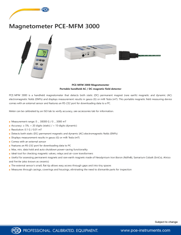 PCE PCE-MFM 3000 Magnetometer Datasheet | Manualzz