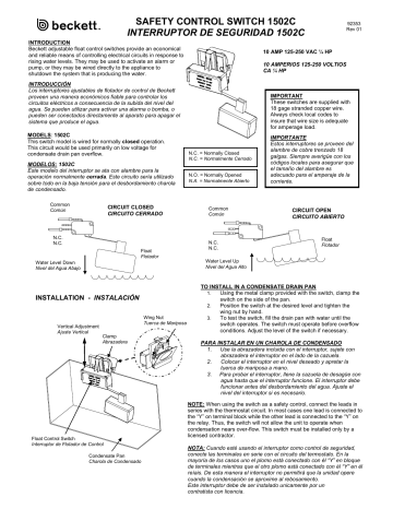 Beckett 1502C Safety Switch Instruction Manual | Manualzz