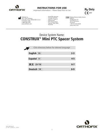 Orthofix CONSTRUX Mini PTC Instrucciones de operación | Manualzz