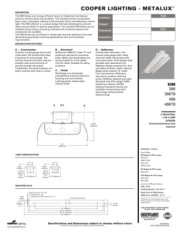 Cooper Lighting METALUX 496T8 Specification | Manualzz