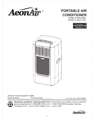 aeonair portable air conditioner model rpac08ee