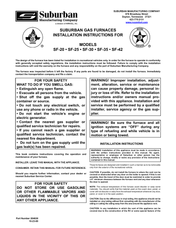 Suburban SF-25, SF-35 Installation Instructions Manual | Manualzz