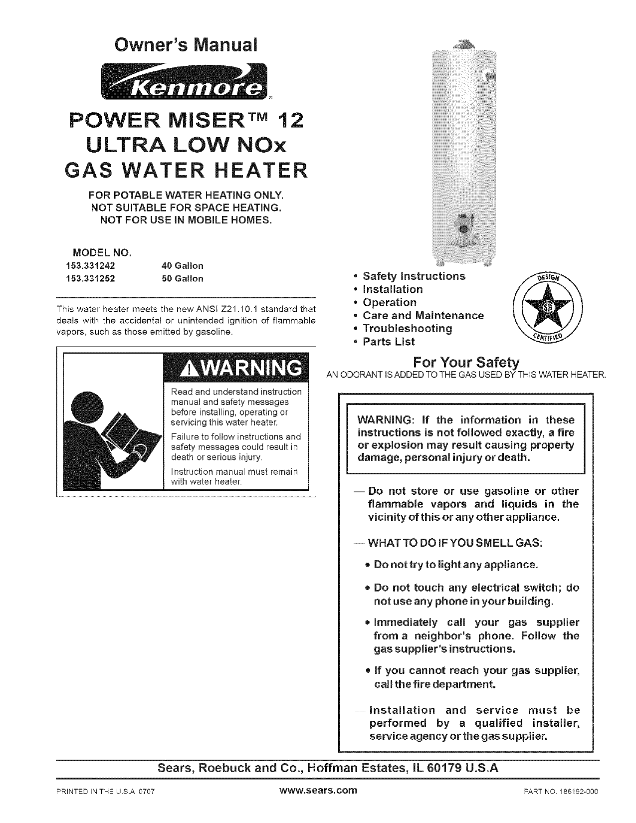 Kenmore 153.331242, 153.331252, Power Miser 12 Owner's Manual | Manualzz