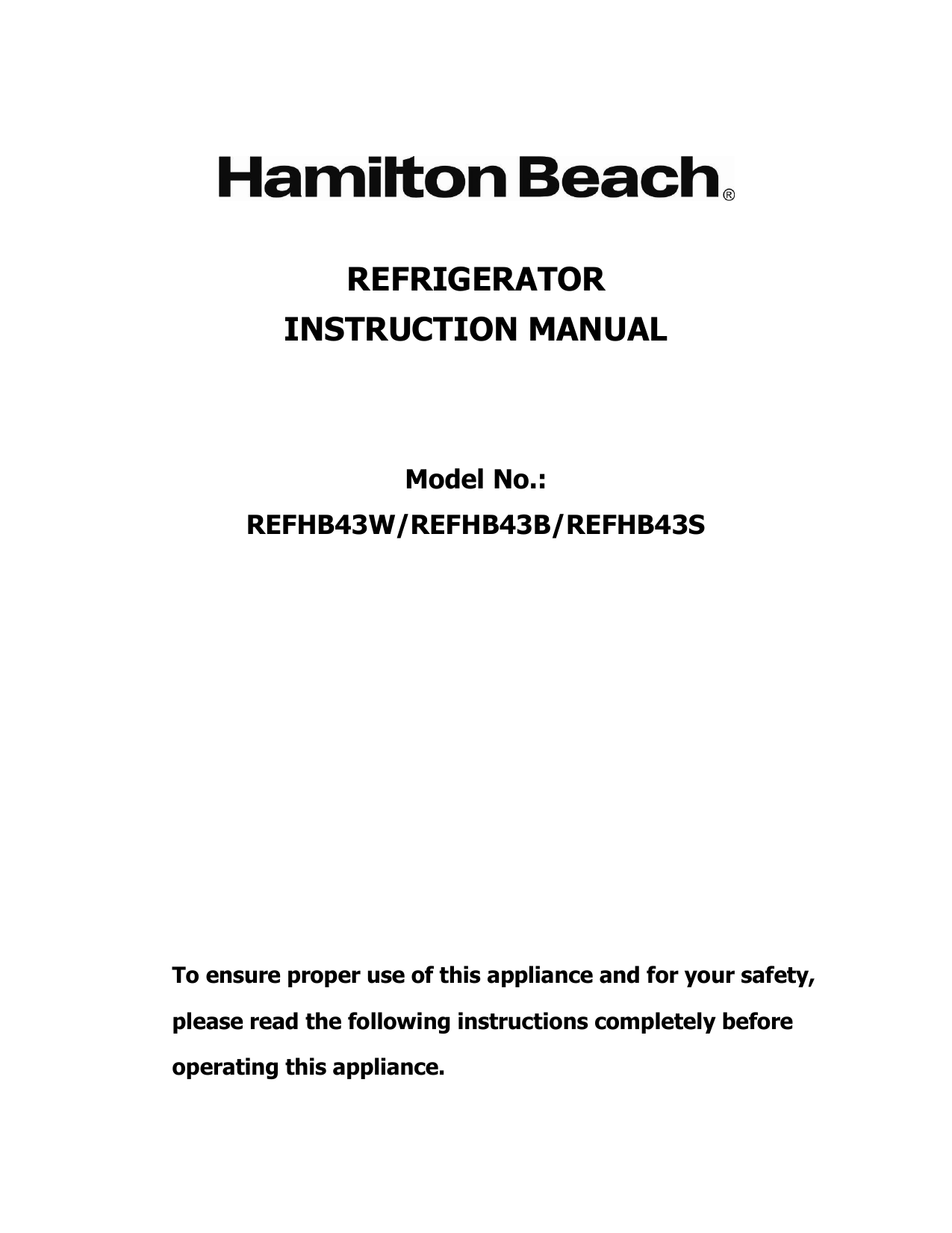 hamilton beach mini fridge with freezer manual