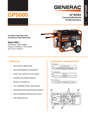 Generac Power Systems GP5000 GP SERIES Specification | Manualzz