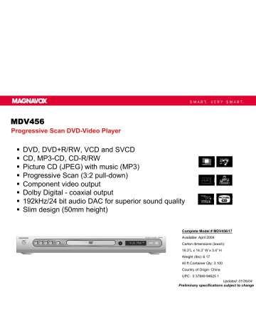 Magnavox MDV456 Specifications | Manualzz