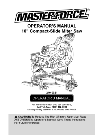 Master-force 240-0021 Operator's Manual | Manualzz