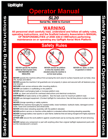 Upright 9300, SL20 Series Operator's Manual | Manualzz